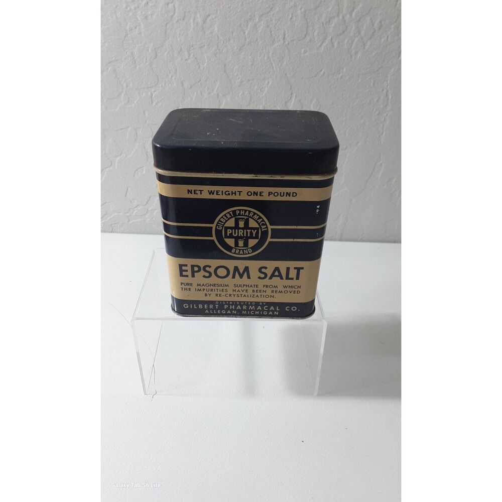 Gilbert Pharmacal Purity Brand Epsom Salt Tin with the Salt ~Vintage~